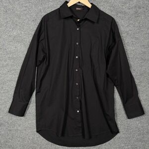 J.Mclaughlin Size XL Shirt Black Cotton Blend Button Up Lightweight Long Sleeves
